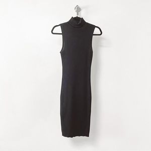 Shinestar Winter Casual Chic Ribbed Knit Sleeveless Turtle Neck Black Midi Dress
